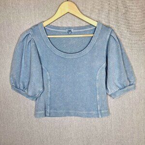 💙 Aerie Comfy Stretchy Puff Sleeves Distressed Size S/M Casual Streetwear
